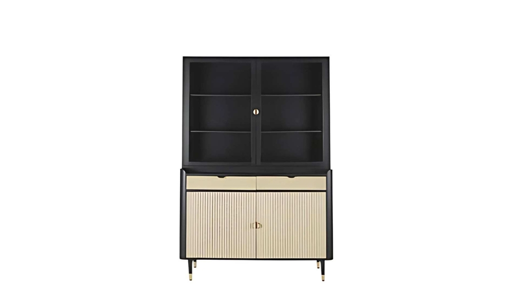Rent Black Wooden Cane Design & Glass Door Cabinet/ Book Shelf